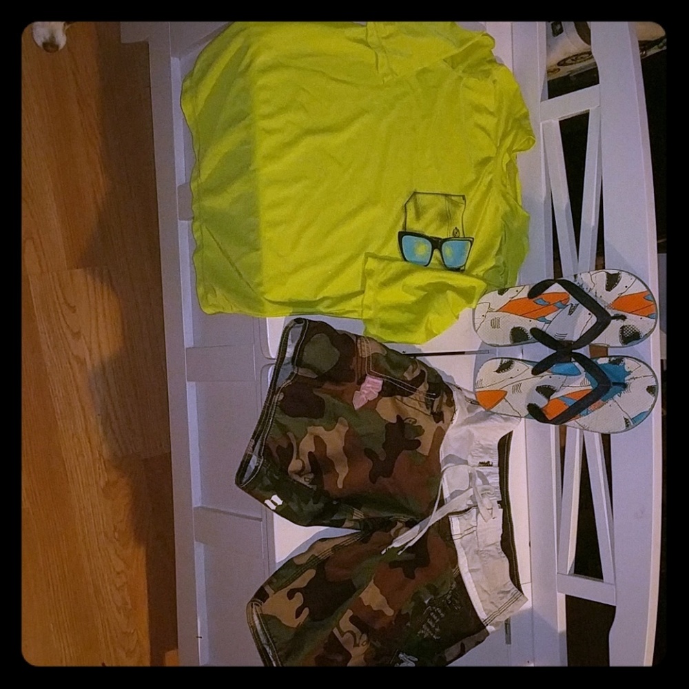 Boys summer bundle-shirt, swim shorts, flip flops